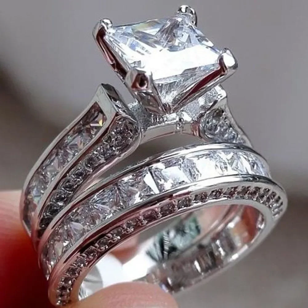 925 sterling silver princess cut wedding ring